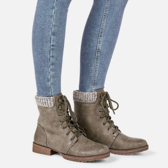 JustFab Shoes - Nyaling Sweater Cuff Lace-up Boot